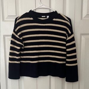 Striped Navy and Cream Crewneck Sweater